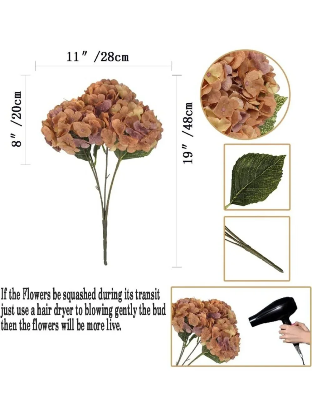 Silk Hydrangea Flower Arrangements - Artificial Bouquets for Home, Wedding